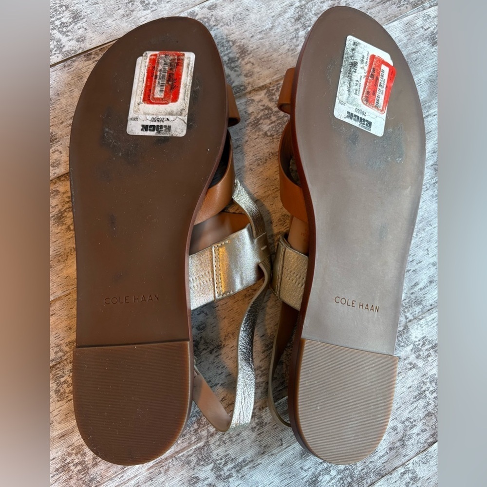Preloved COLE HAAN Fawn Pecan Gold Leather Sandals Women's Size 10 - Picture 4 of 12